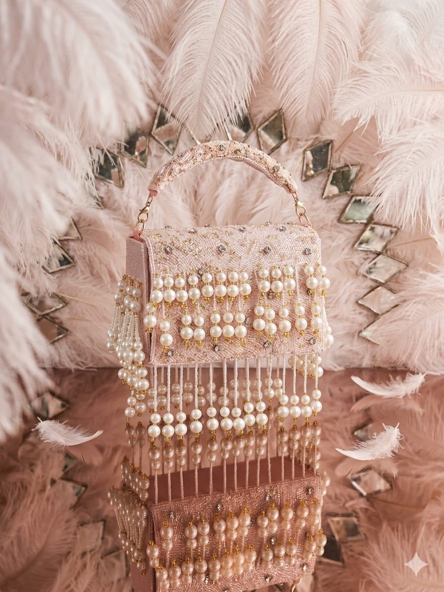 PACKOURA Luxe Gold Pearl Handle Flap Clutch