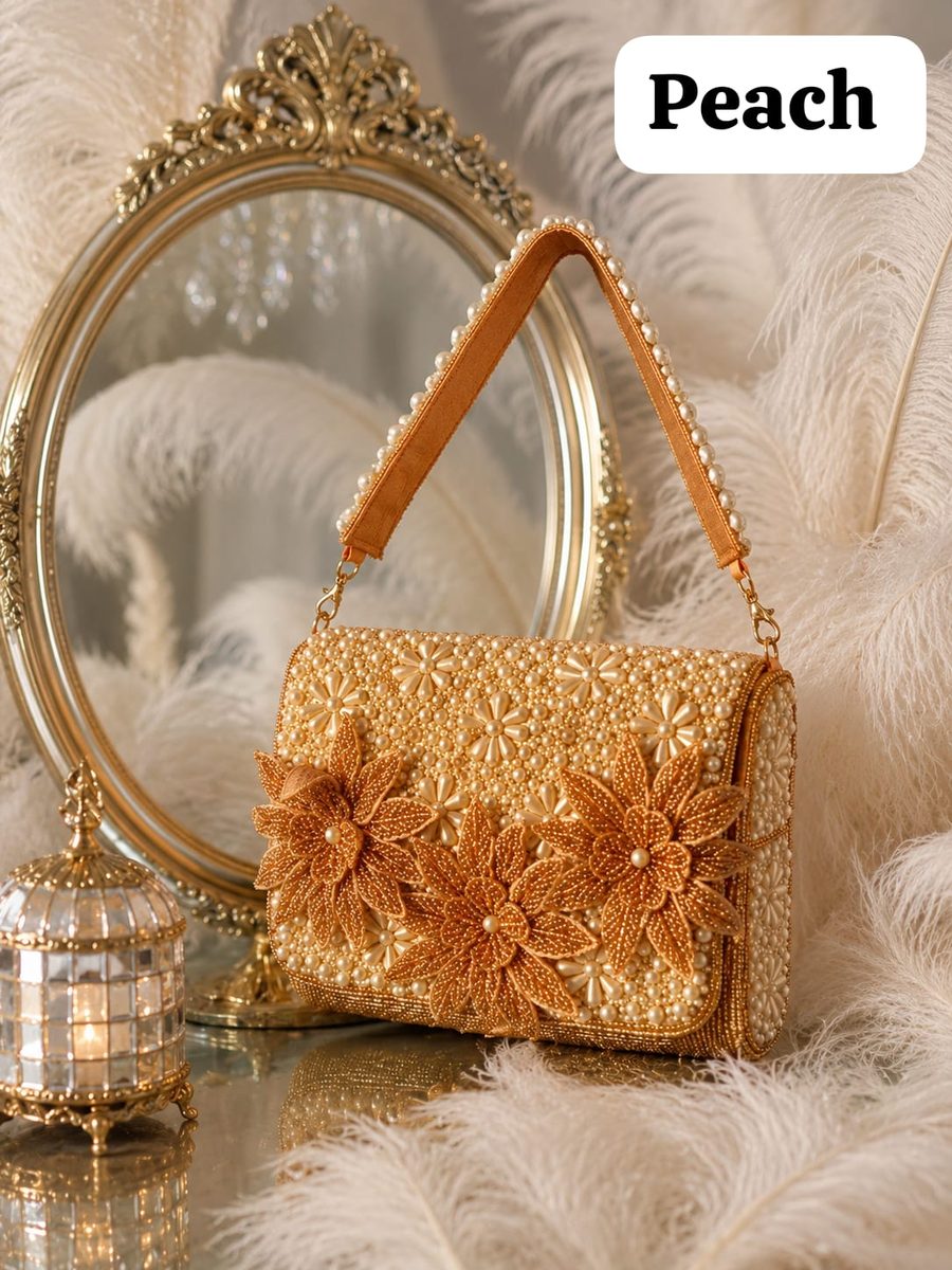 PACKOURA Emerald Pearl Handle Flap Clutch