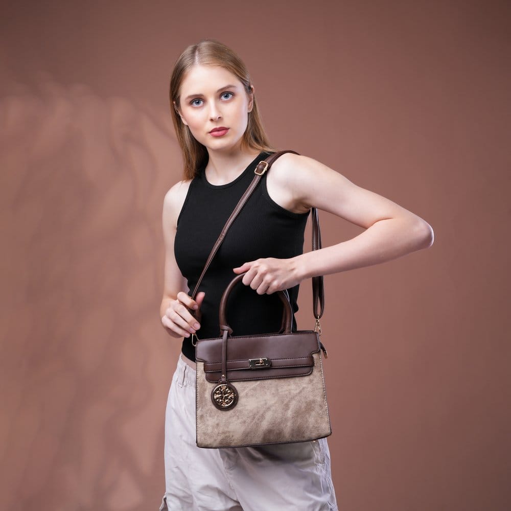 ZP-20 Cocoa Textured Leather Handbag